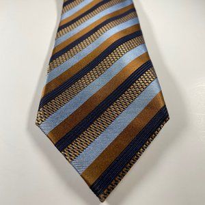 EUC Silk Brioni Tie W/Navy, Gold & Silver Diagonal Stripes